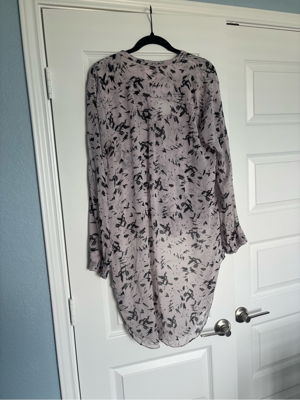 BCBGMaxAzria Lavender and Black Printed Tie-Neck Blouse - Picture 7 of 7